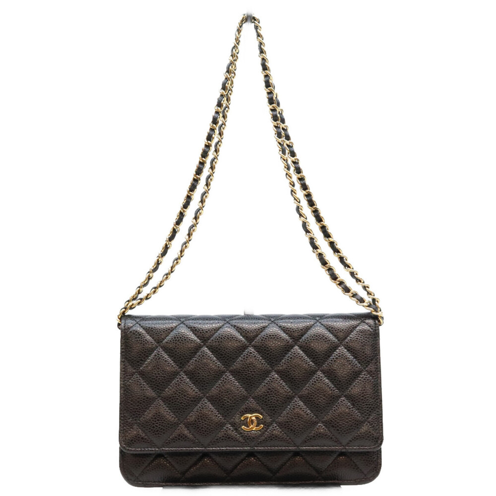 CHANEL AP0250 Black Tamless Classic Caviar Chain Wallet Shoulder Bag with Gol...